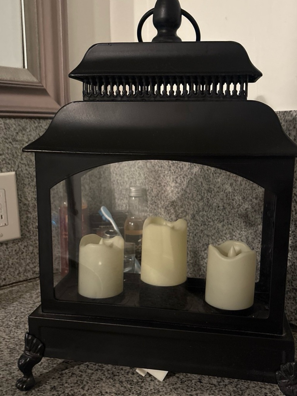 Black Metal Lantern with Cream LED Candles - Decorative Home Accent